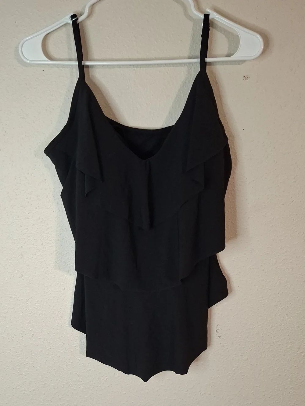 Aqua Green Black Ruffle Layered Tankini Swim Top size large